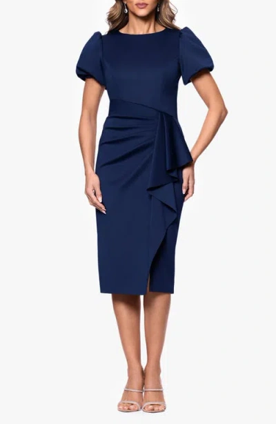 Xscape Evenings Puff Sleeve Sheath Cocktail Dress In Midnight
