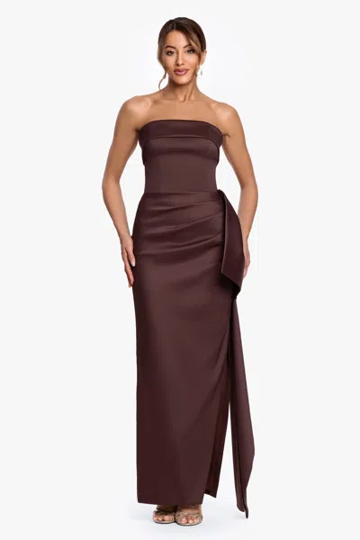 Xscape Evenings Ruffle Strapless Mikado Column Gown In Brown
