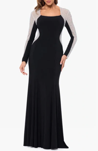 Xscape Evenings Rhinestone Detail Long Sleeve Gown In Multi