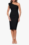 Xscape Evenings Rosette Detail One-shoulder Cocktail Sheath Dress In Black