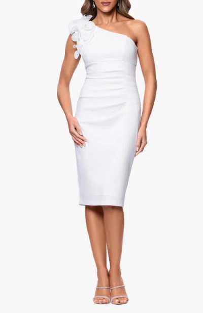 Xscape Evenings Rosette Detail One-shoulder Cocktail Sheath Dress In White
