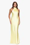 Xscape Evenings Halter Neck Satin Sheath Gown In Yellow