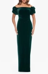 Xscape Evenings Ruched Off The Shoulder Gown In Green