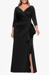 Xscape Evenings Ruched Scuba Knit Ruffle Gown