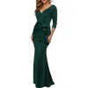 Xscape Evenings Ruched Scuba Knit Ruffle Gown In Green