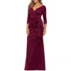 Xscape Evenings Ruched Scuba Knit Ruffle Gown In Burgundy