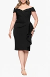 Xscape Evenings Ruffle Boat Neck Scuba Cocktail Dress