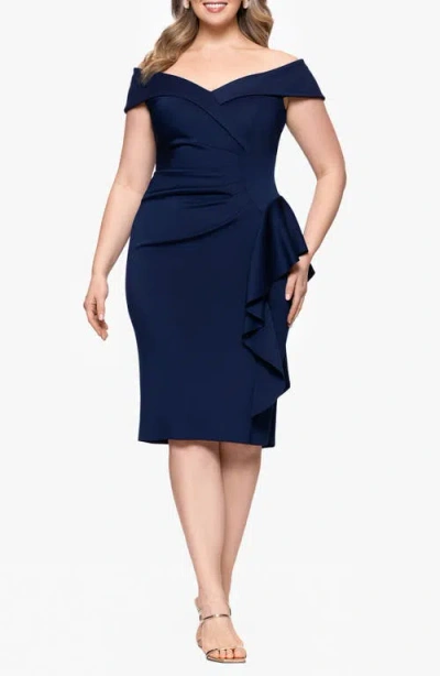 Xscape Evenings Ruffle Boat Neck Scuba Cocktail Dress