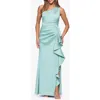 Xscape Evenings Ruffle Detail One-shoulder Mikado Sheath Gown In Green