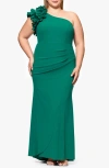 Xscape Evenings Ruffle Detail One-shoulder Sheath Gown In Green