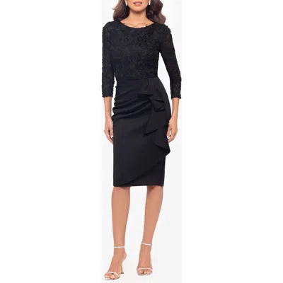 Xscape Evenings Ruffle Floral Appliqué Sheath Cocktail Dress In Black/black