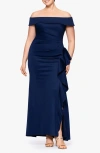 Xscape Evenings Ruffle Off The Shoulder Scuba Cocktail Dress In Midnight
