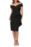 Xscape Evenings Ruffle Off The Shoulder Scuba Crepe Cocktail Dress In Black