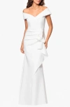 Xscape Evenings Ruffle Off The Shoulder Scuba Gown In White