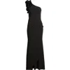 Xscape Evenings Ruffle One-shoulder Scuba Crepe Gown In Black