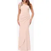 Xscape Evenings Ruffle One-shoulder Scuba Crepe Gown In Blush
