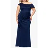 Xscape Evenings Ruffle One-shoulder Scuba Gown In Midnight