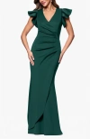 Xscape Evenings Ruffle Ruched Scuba Gown In Hunter