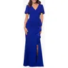 Xscape Evenings Ruffle Scuba Crepe Gown In Marine