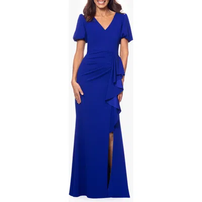 Xscape Evenings Ruffle Scuba Crepe Gown In Marine