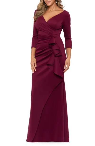 Xscape Evenings Ruffle Scuba Gown In Wine