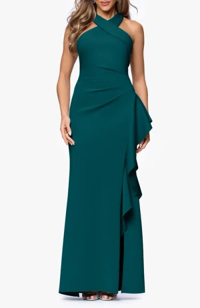 Xscape Evenings Ruffle Scuba Knit Gown In Green
