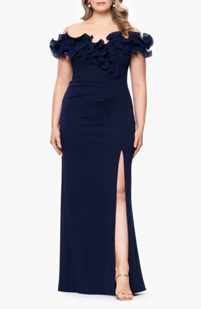 XSCAPE EVENINGS XSCAPE EVENINGS RUFFLE SCUBA KNIT SHEATH GOWN