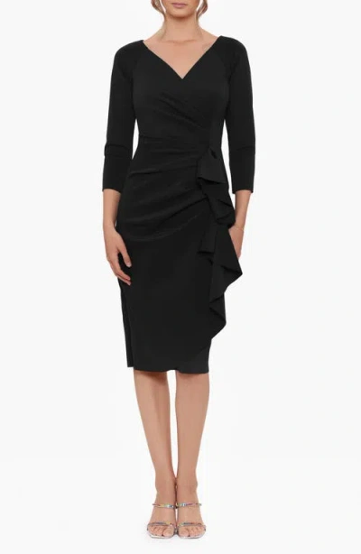 Xscape Evenings Ruffle Scuba Sheath Dress In Black