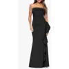 Xscape Evenings Ruffle Strapless Scuba Crepe Gown In Black