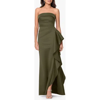 Xscape Evenings Ruffle Strapless Scuba Crepe Gown In Green