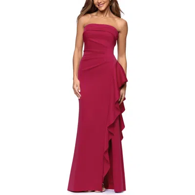 Xscape Evenings Ruffle Strapless Scuba Crepe Gown In Red