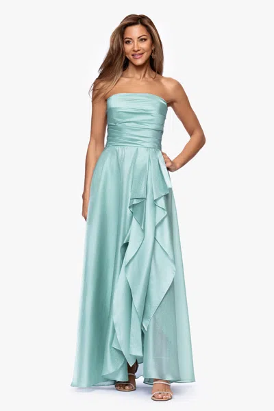Xscape Evenings "sasha" Organza Strapless Ruffle Floor Length Dress In Blue