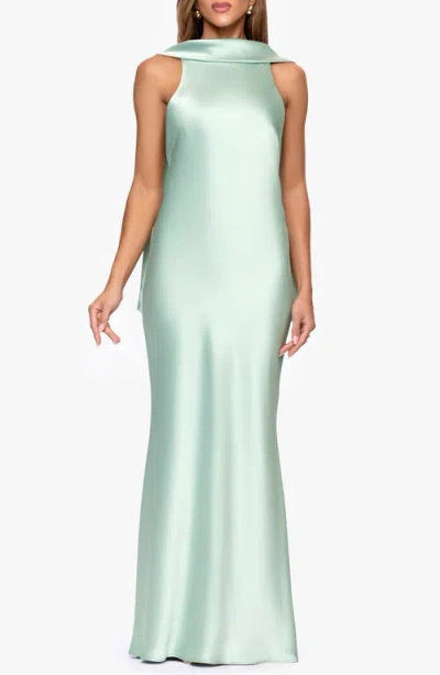 Xscape Evenings Satin Tie Back Mermaid Gown In Green