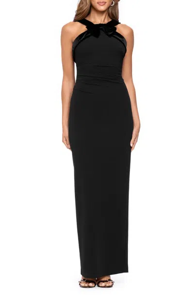 Xscape Evenings Scuba Crepe Halter Gown In Black