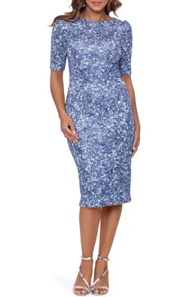 Xscape Evenings Sequin Embroidered Body-con Cocktail Dress In Blue/ Silver