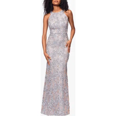 Xscape Evenings Sequin Soutache Sleeveless Sheath Gown In Gold/ Silvr