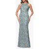 Xscape Evenings Sequin Soutache Sleeveless Sheath Gown In Sage