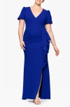 Xscape Evenings Side Ruffle Scuba Crepe Gown In Marine