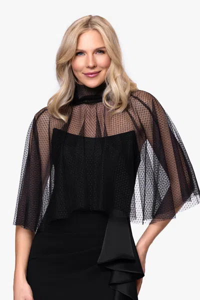 Xscape Evenings "sonia" Mesh High Neck Tieback Capelet In Black