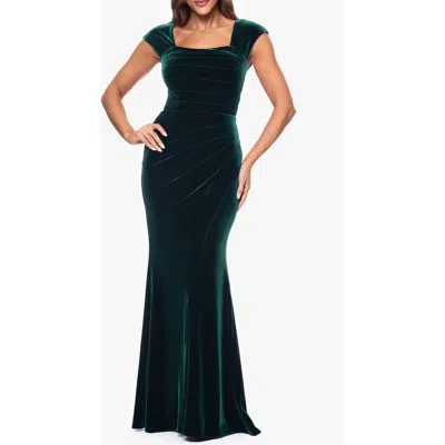 Xscape Evenings Square Neck Stretch Velvet Gown In Hunter