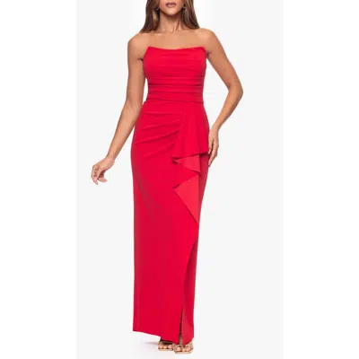 Xscape Evenings Strapless Cascade Ruffle Scuba Crepe Gown In Red
