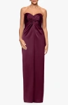 Xscape Evenings Strapless Satin Evening Gown In Burgundy