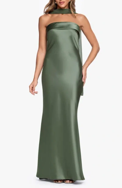 Xscape Evenings Strapless Satin Gown & Chiffon Scarf In Green