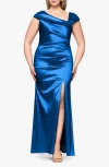 Xscape Evenings Stretch Taffeta Trumpet Gown In Blue