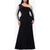 Xscape Evenings Studded Contrast Long Sleeve Trumpet Gown In Blue