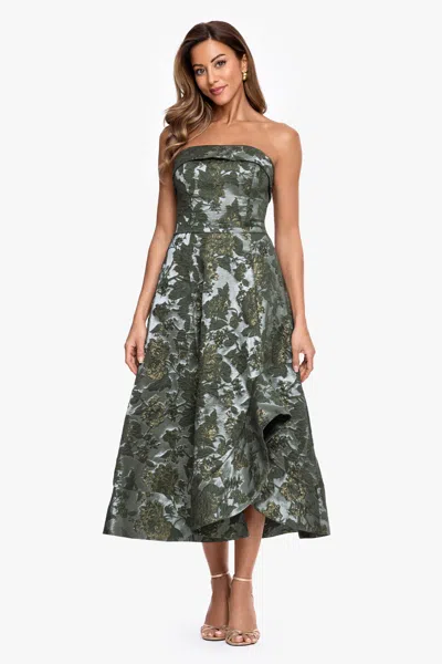 Xscape Evenings "valentina" Brocade Strapless Midi Dress In Multi