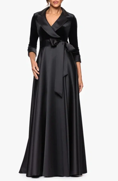 Xscape Evenings Velvet & Satin Ballgown In Black