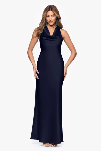Xscape Evenings "veronica" Satin Cowl Neck Floor Length Dress In Multi