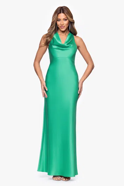 Xscape Evenings "veronica" Satin Cowl Neck Floor Length Dress In Multi