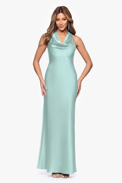 Xscape Evenings "veronica" Satin Cowl Neck Floor Length Dress In Multi
